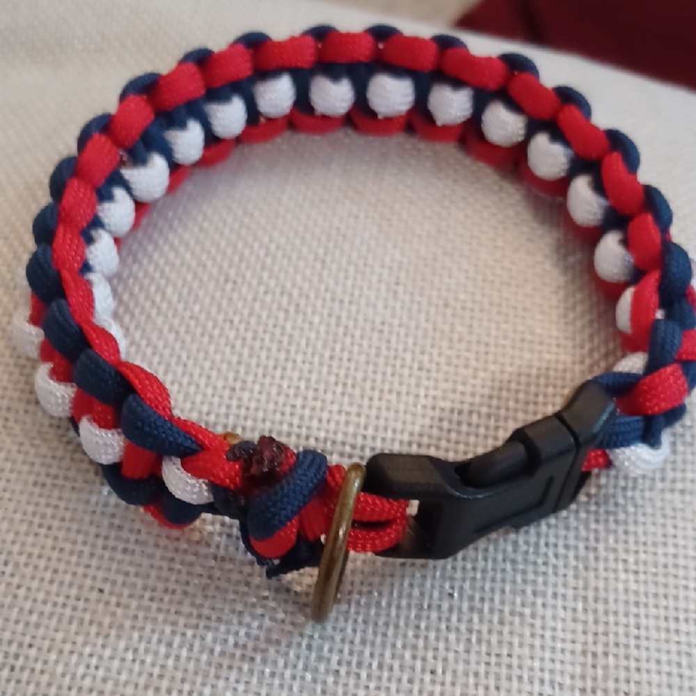 Braided Red, Blue & White Small Pet Collar - Unbranded
